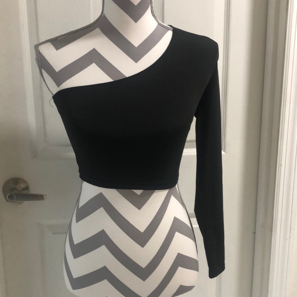 SHEIN. Solid One Shoulder Crop T-shirt.